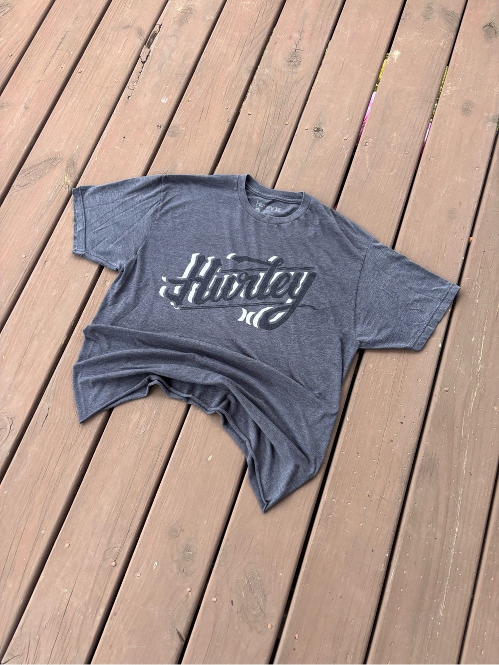 Hurley Mens L Heather Grey Script Logo Graphic Tee